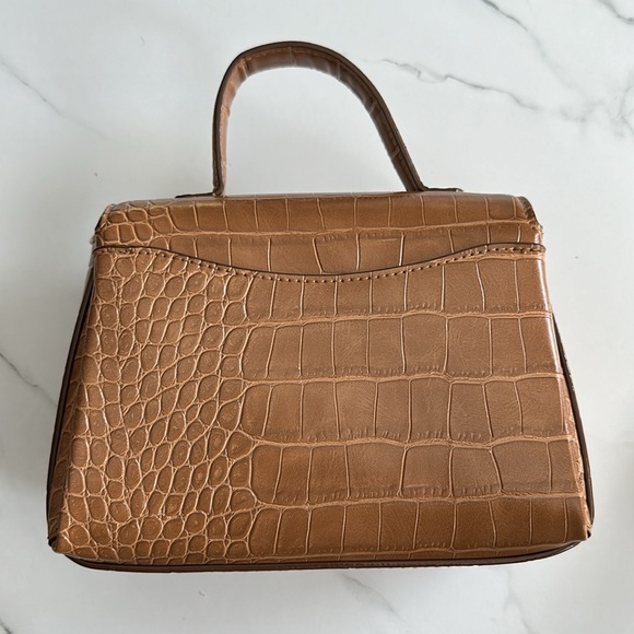 Tan Crocodile-Embossed Crossbody Bag - Picture 4 of 6